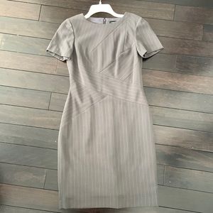 Grey pinstripe Tahari dress.